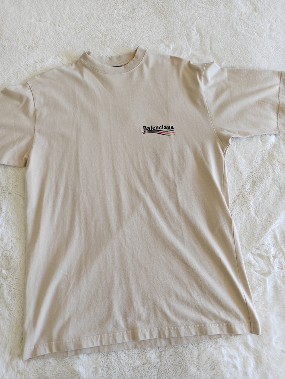 Balenciaga Men's Light Beige Logo Short Sleeve Tee